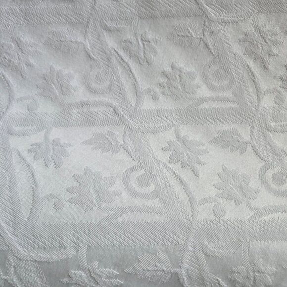 Vintage Handmade Tablecloth Textured Fabric Beige Rounded Oblong 89” x 68” - Picture 4 of 6